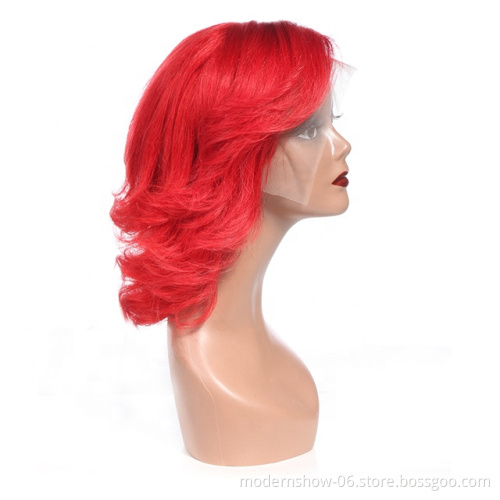red pixie curl lace frontal wig customized colored hair wig 100% virgin human hair